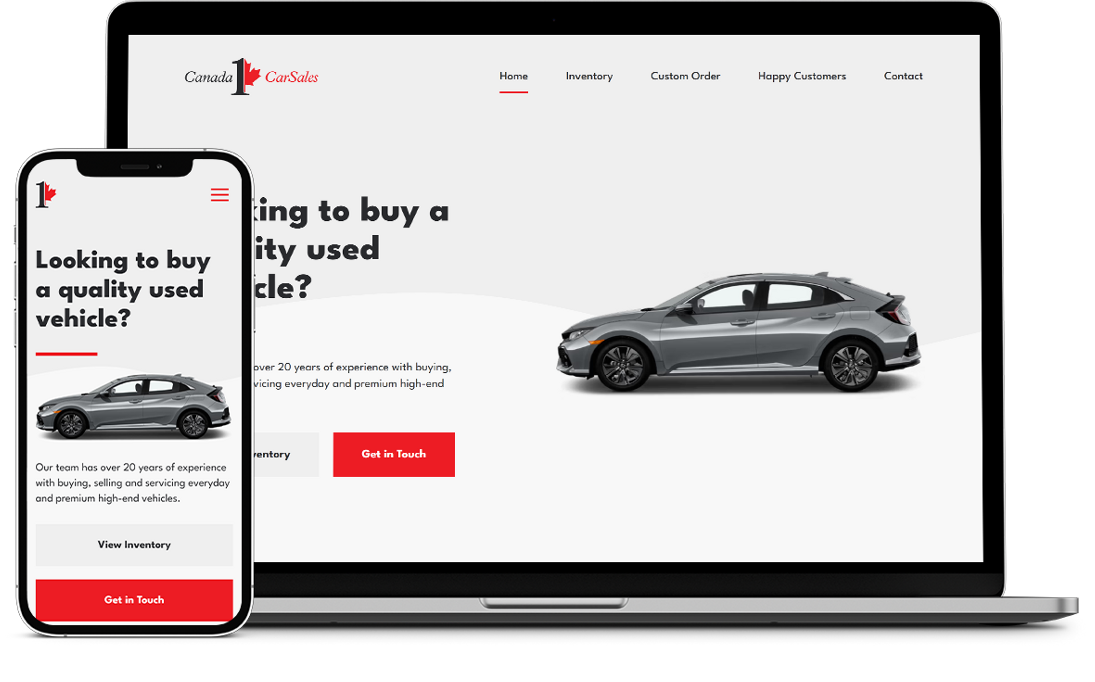 Screenshot of website design for Canada 1 Car Sales