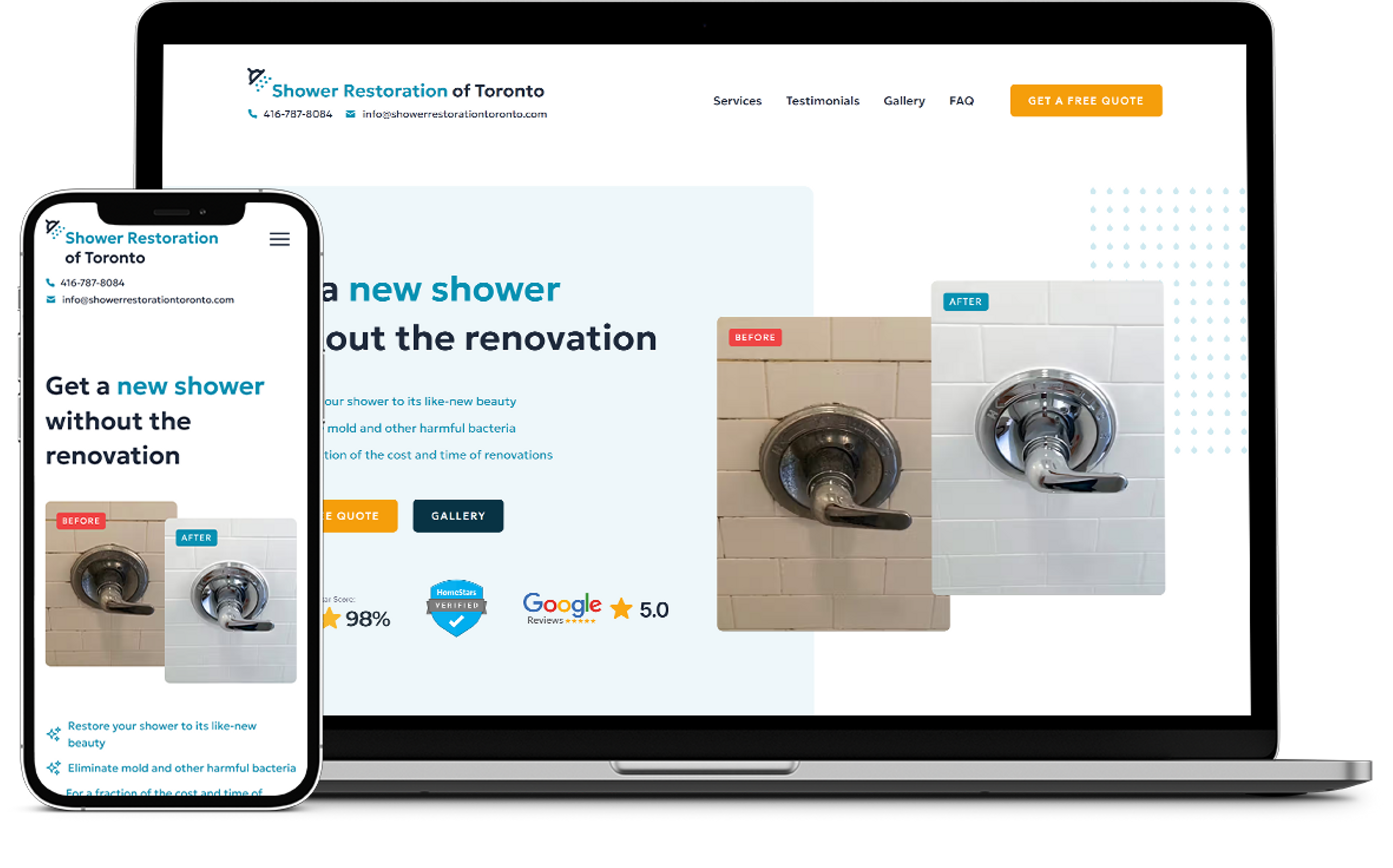 Screenshot of website design for Shower Restoration of Toronto