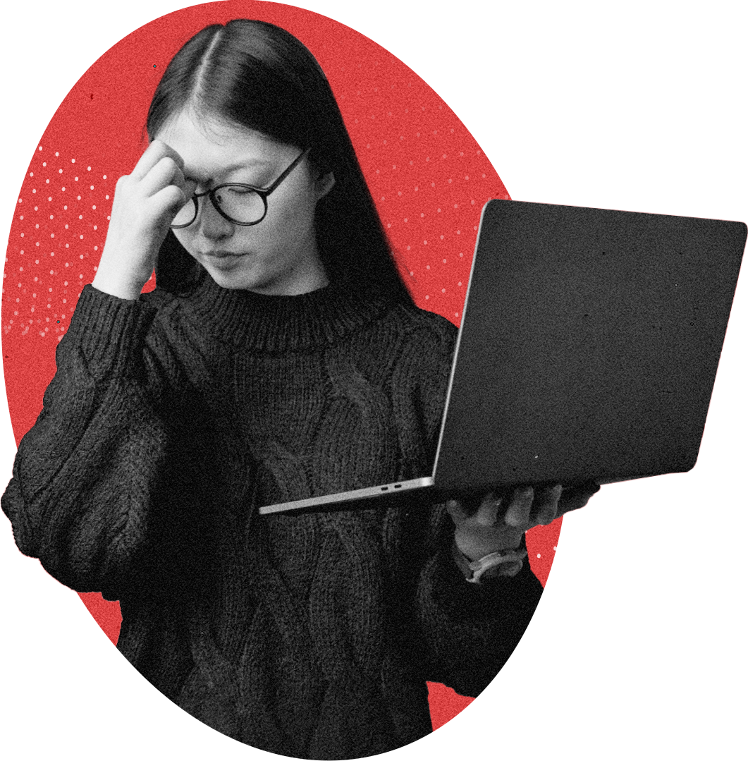 Frustrated small business owner holding laptop